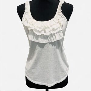 Vintage Hollister White Ruffle Tank Top Women Size Small Y2K